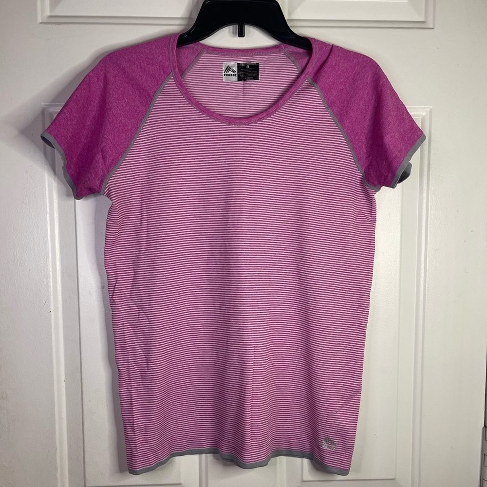 RBX performance short‎ sleeve shirt in pink & white.